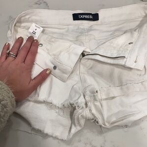 Express white distressed shorts size 4 fringe